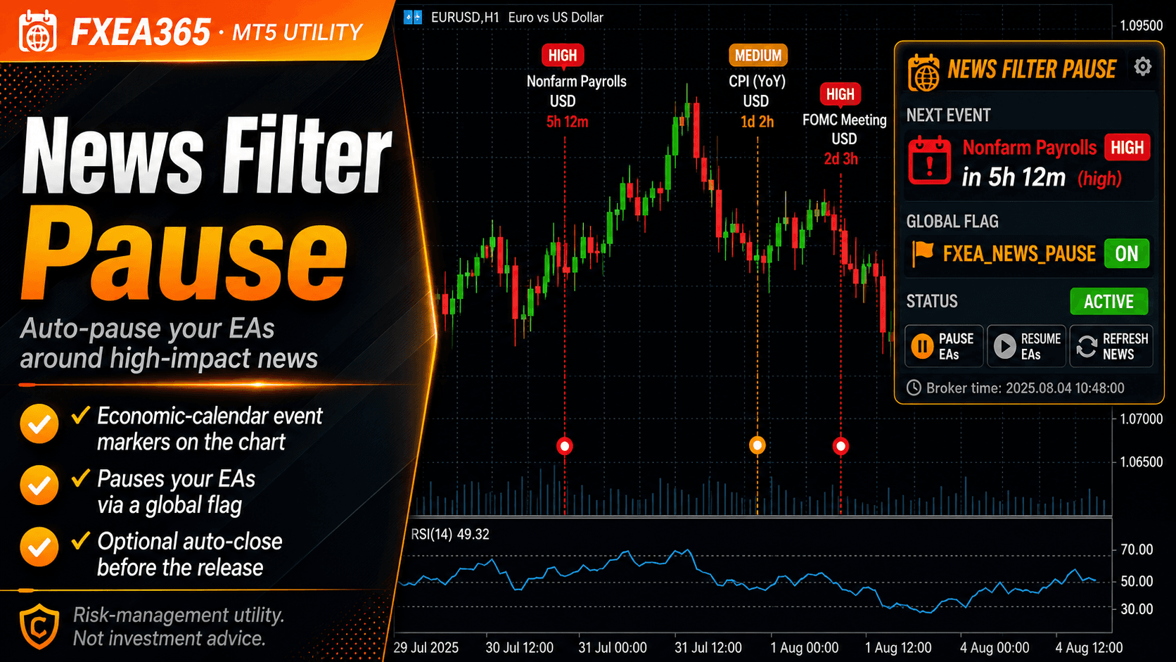 News Filter - 重要指標の前後で、自作EAを自動的に黙らせる。