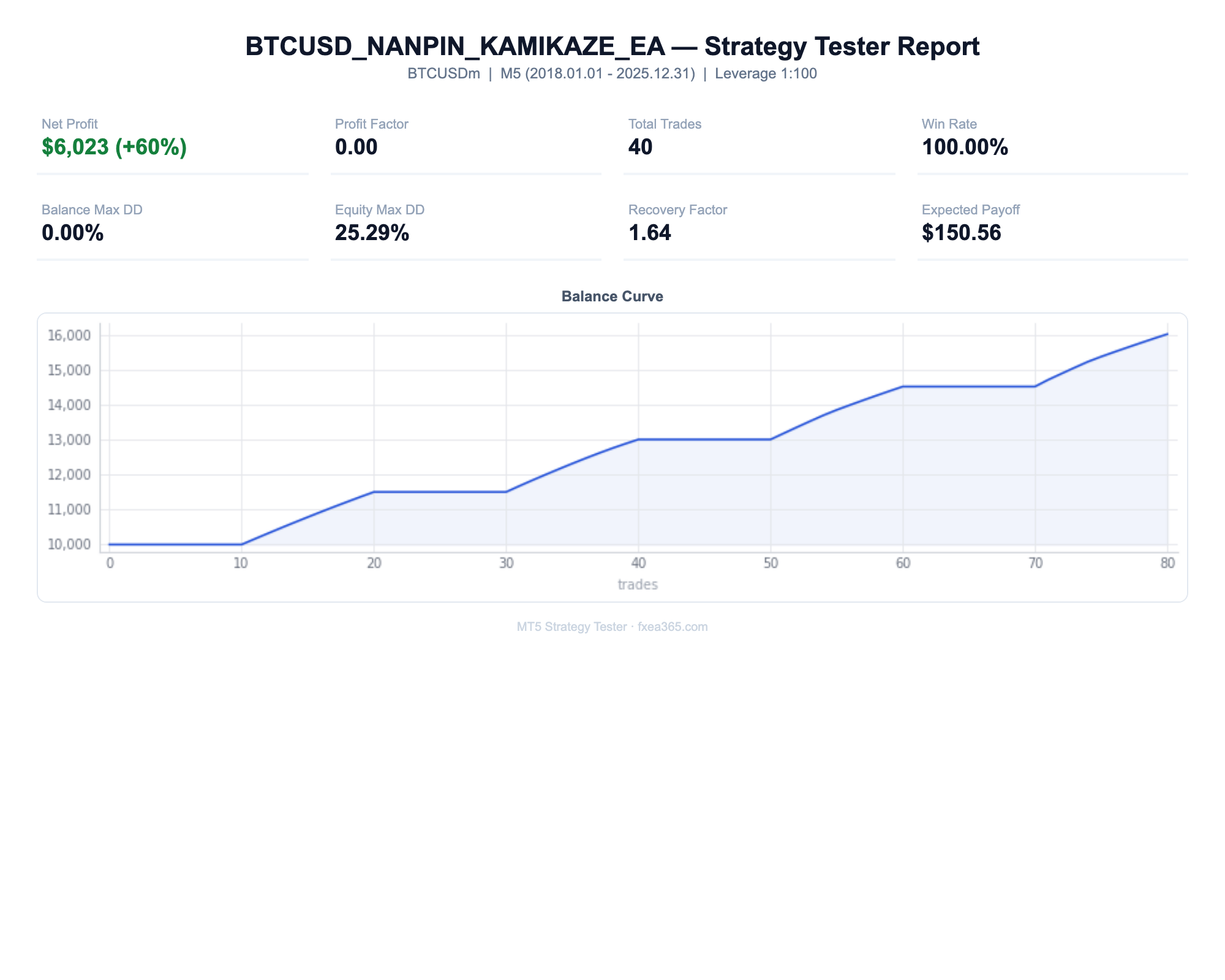 BITCOIN KAMIKAZE Nanpin Strategy Tester Report
