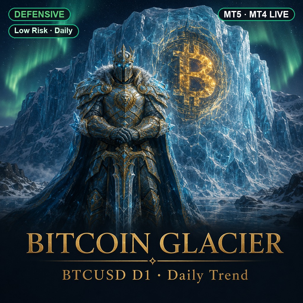 ★ BITCOIN GLACIER EA (BTCUSD D1 Tageschart · niedriger DD · live PF 1,94/DD 5,6 %)