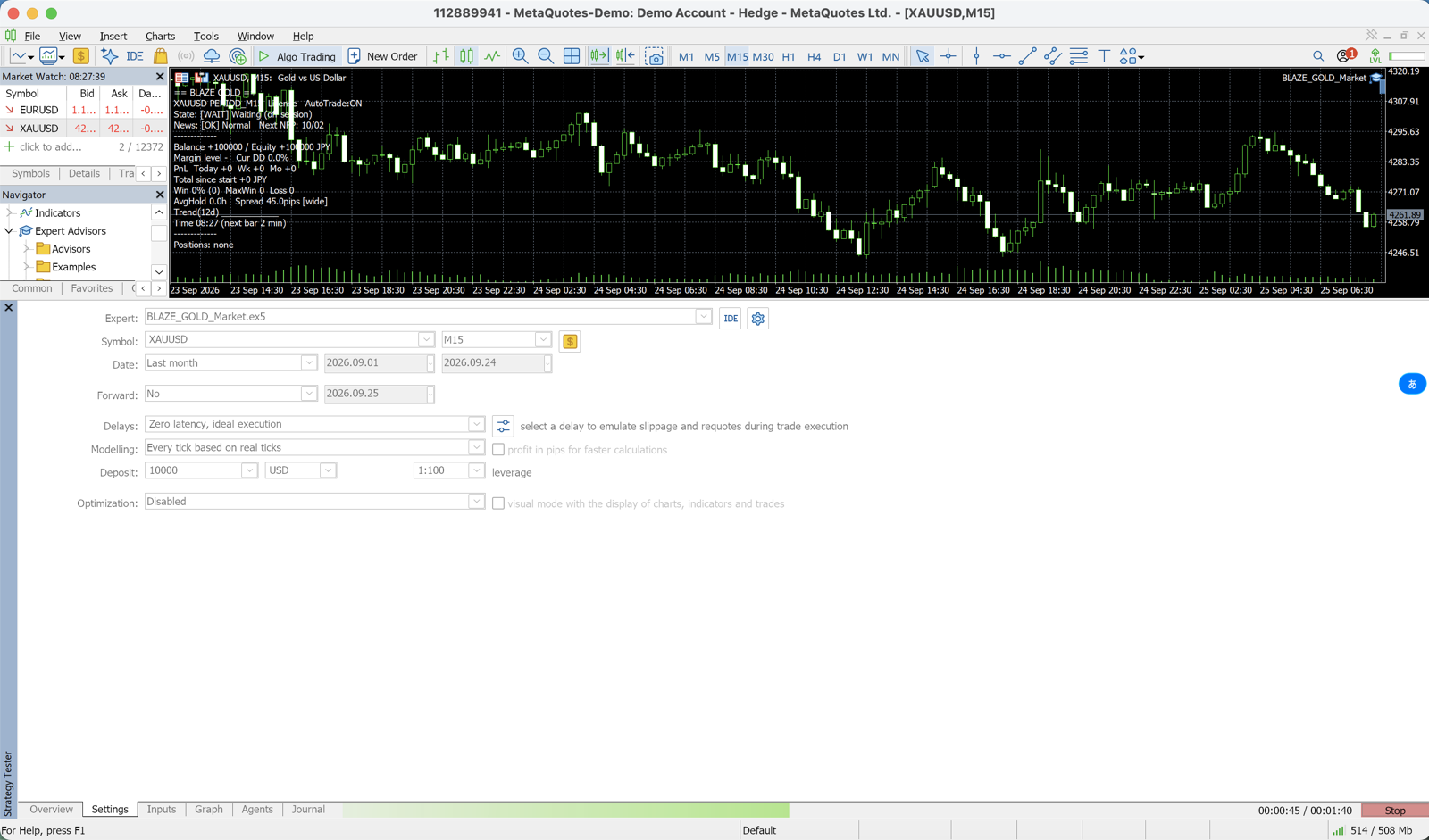 Laufender Backtest (History-Download und Fortschrittsbalken)